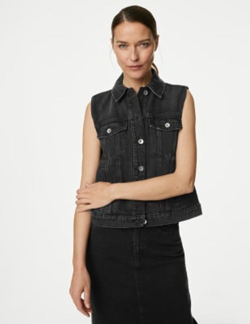 M&S Womens Denim Gilet - 8 - Black, Black