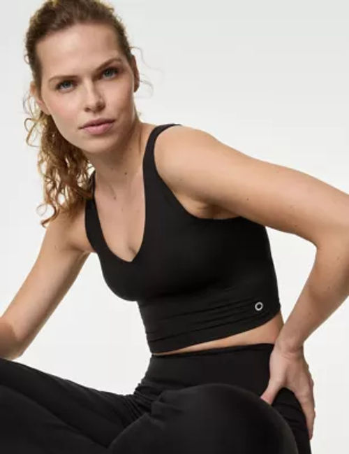 Goodmove, V-Neck Padded Yoga Crop Top - Black