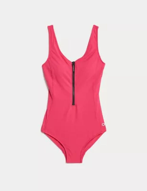 Goodmove Women's Padded Zip Up V-Neck Swimsuit - 16 - Raspberry, Raspberry