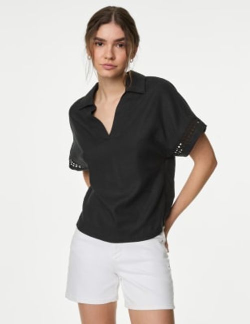 M&S Womens Linen Rich V-Neck...