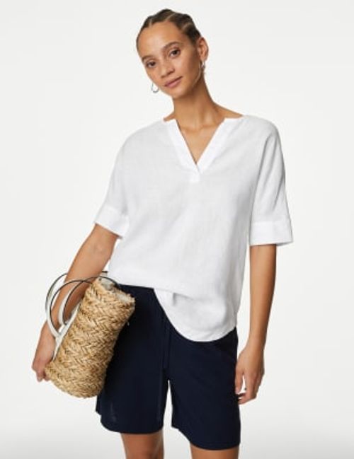 M&S Womens Pure Linen V-Neck...