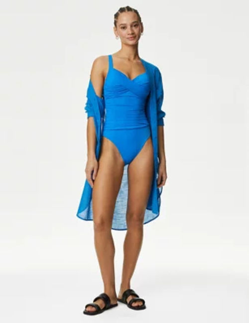 M&S Womens 2pk Tummy Control Bandeau Swimsuits - 18 - Electric Blue,  Electric Blue, Compare