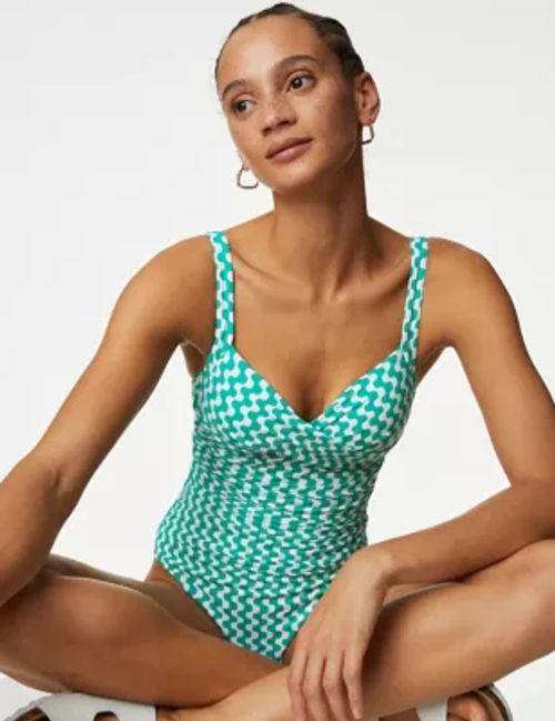 M&S Womens Tummy Control Printed Square Neck Swimsuit - 10LNG