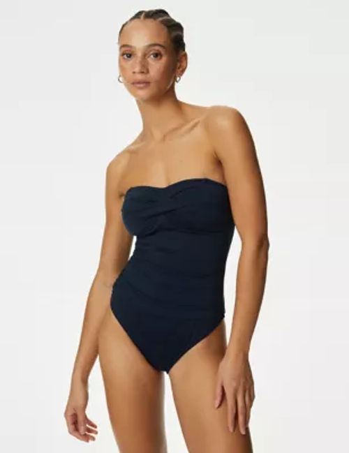 M&S Womens Tummy Control Bandeau Swimsuit - 8REG - Navy, Navy,Onyx