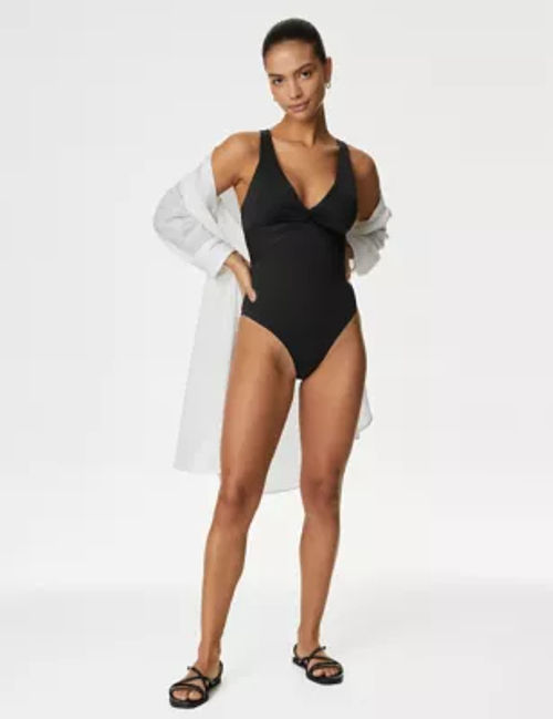 M&S Womens Tummy Control Plunge Swimsuit - 10LNG - Black, Black