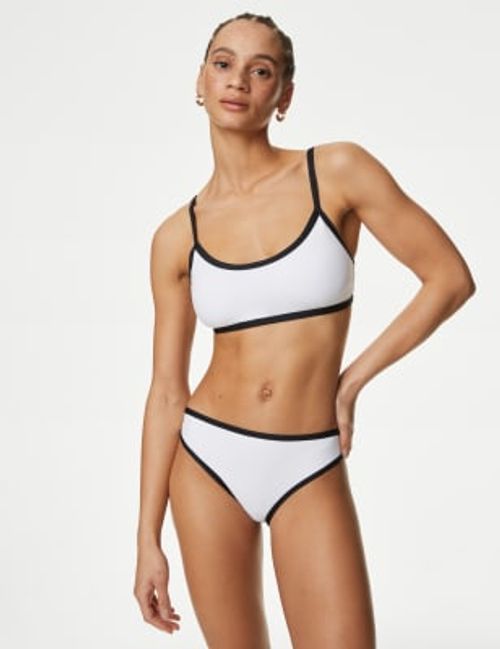 M&S Women's Scoop Neck Padded Bikini Top - 12 - White Mix, White Mix,Black Mix