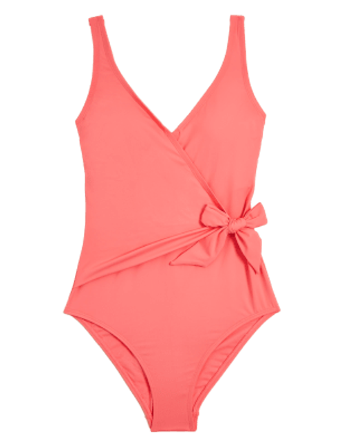 M&S Womens Tummy Control Wrap Plunge Swimsuit - 8 - Flamingo