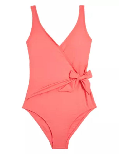 M&S Womens Tummy Control Wrap Plunge Swimsuit - 8 - Flamingo