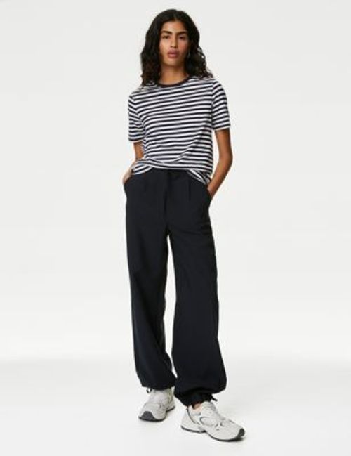 M&S Women's lyocell™ Rich Tapered Trousers - 6REG - Midnight Navy, Midnight Navy,Black,Soft Green