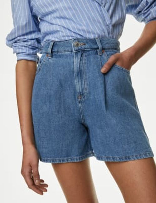 M&S Womens Denim Pleat Front...