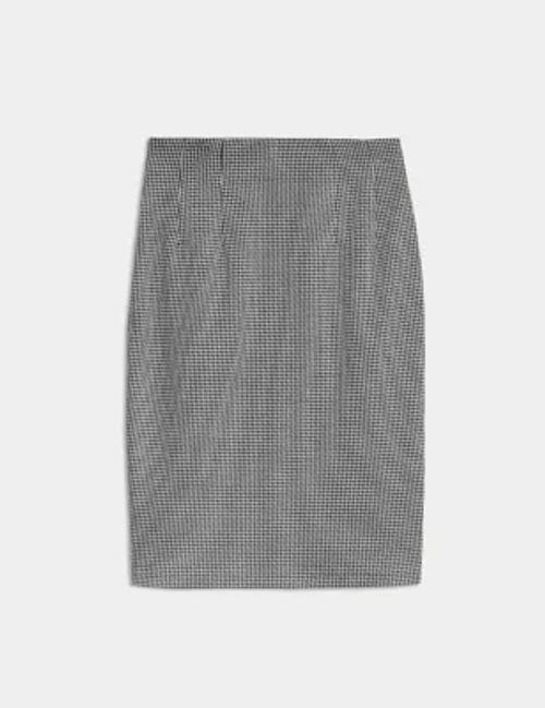 M&S Women's Jersey Checked Knee Length Pencil Skirt - 6REG - Black Mix, Black Mix