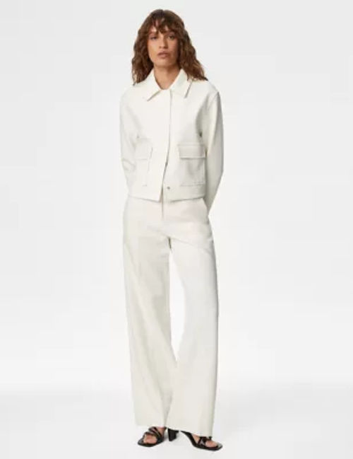 M&S Women's Twill Tailored Wide Leg Trousers - 20SHT - Ivory, Ivory