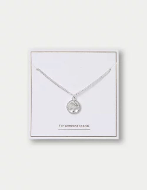 M&S Womens Silver Tone Tree Design Pendant, Silver