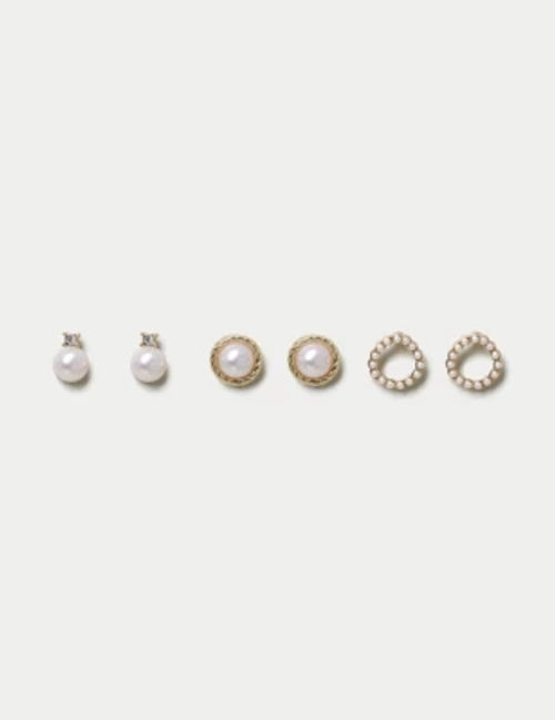 M&S Womens 3 Pack Pearl Stud...