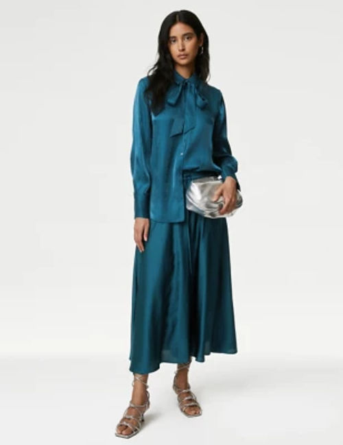 M&S Womens Midi Satin A Line...