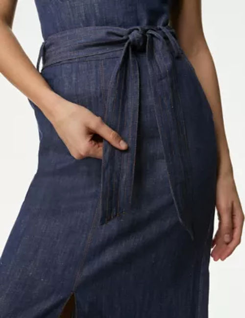 M&S Womens Denim Belted Midi...