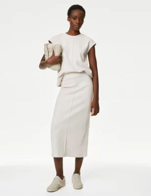 M&S Women's Cotton Blend Midaxi Skirt - 24REG - Ivory, Ivory