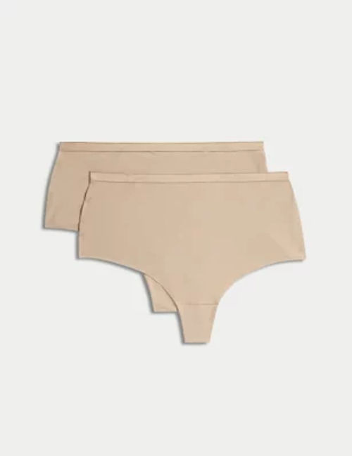 M&S Womens 2pk Firm Control High Leg Knickers - 8 - Rose Quartz