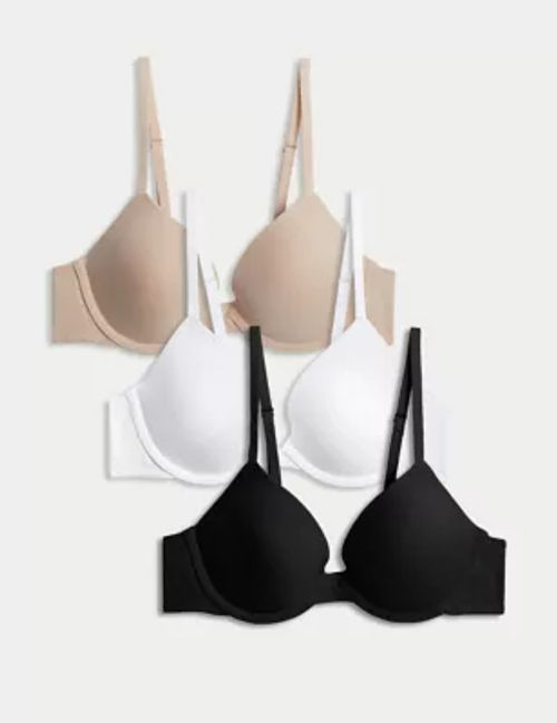 M&S Womens 3pk Wired Plunge T-Shirt Bras A-E - 32A - Opaline Mix