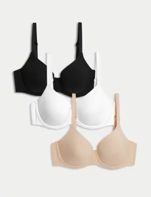 M&S Womens 3pk Wired Full Cup T-Shirt Bras A-E - 30B - Opaline Mix