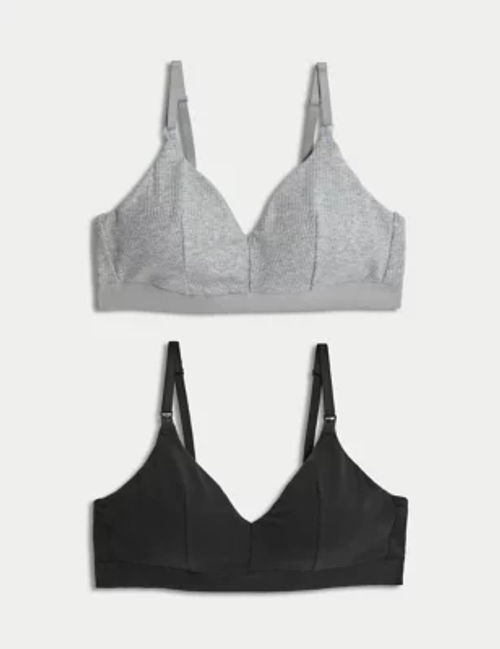 M&S Womens 2pk Non Wired Nursing Bras A-D - 8A-C - Grey Mix, Grey Mix, £20.00