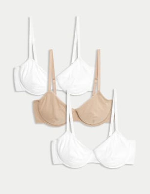 M&S Womens 3pk Cotton Non Wired Full Cup T-Shirt Bra A-E - 32B