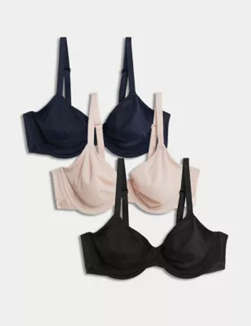 M&S Womens 3pk Wired Full Cup Bras A-E - 32B - Navy Mix, Navy Mix,Black Mix, £20.00