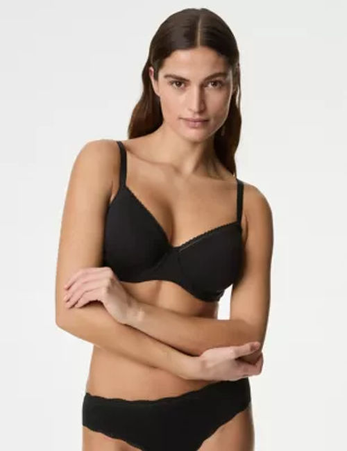 M&S Womens 3pk Cotton Rich Wired Full Cup Bra A-E - 32C - Black