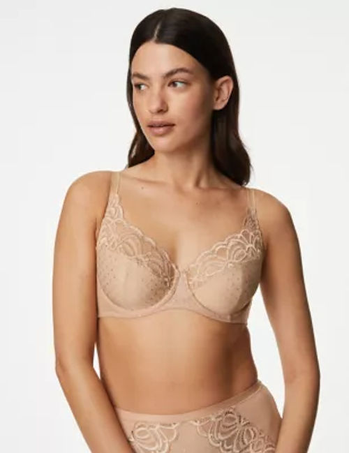 Sheer and Lace Wired Balcony Bra (A-E)