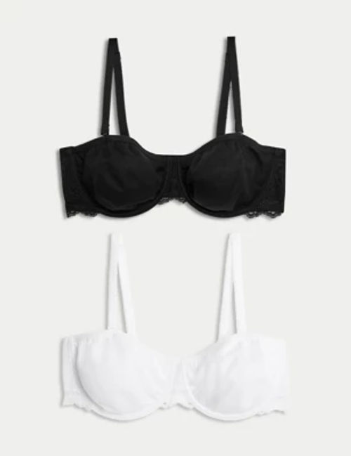 3pk Cotton & Lace Non Wired Full Cup Bras A-E, M&S Collection