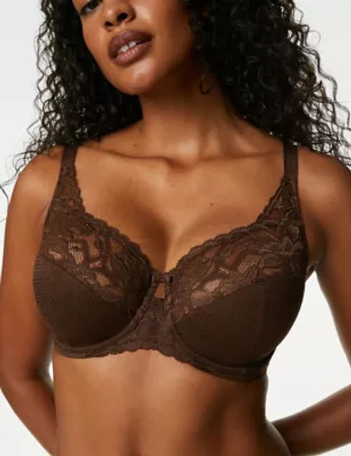 Marks & Spencer Printed Lace Trim Wired Full Cup Bra (32B)