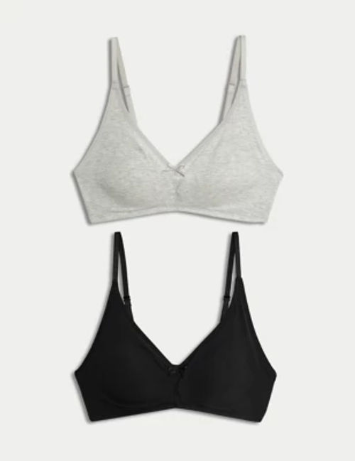 M&S Womens 2pk Non-Wired Bralette First Bra AA-D - 28A - Black