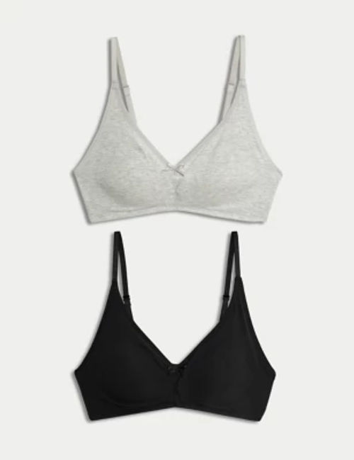 M&S Womens 2pk Non-Wired Bralette First Bra AA-D - 28A - Black/Grey,  Black/Grey,White/White, £12.00