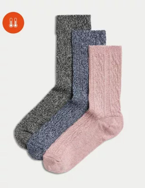 M&S Womens 3pk Sumptuously Soft™ Thermal Socks - 3-5 - Pink Mix