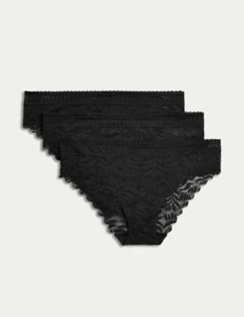 3pk Cotton Rich & Lace Bikini Knickers, M&S Collection