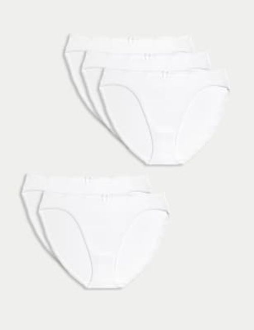 M&S Womens Cotton Blend Printed Bikini Knickers, 5 Pack, 8-18