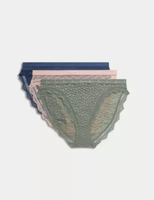 3pk Cotton Rich & Lace High Leg Knickers, M&S Collection