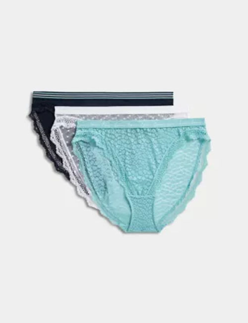 3pk Lace & Mesh Bikini Knickers, M&S Collection