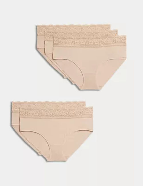 M&S Womens 5pk Cotton Lycra® & Lace Knickers - 8 - Rose Quartz