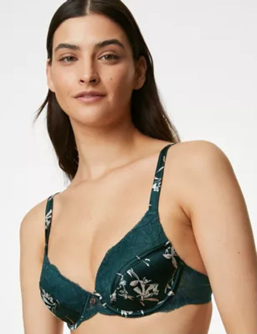 Rosie Womens Cassia Silk & Lace Wired Full Cup Bra A-E - 30C - Green Mix,  Green Mix, £30.00
