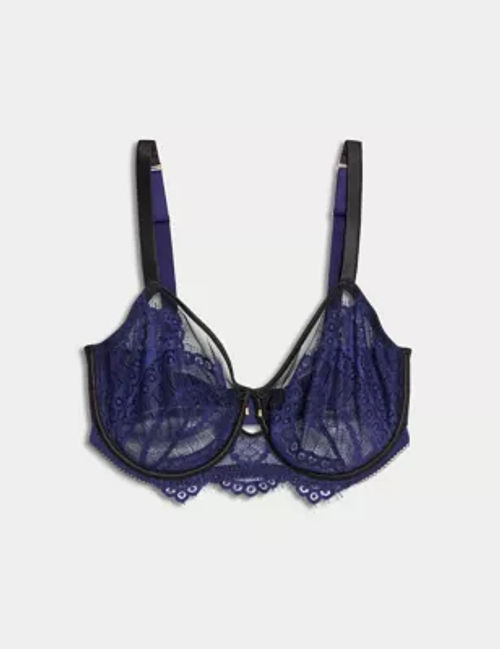 Boutique X Damaris Women's Christelle Lace Wired Minimiser Bra (C-G) - 32C - Dark Blue Mix, Dark Blue Mix