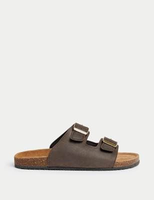 M S Mens Leather Slip On Sandals 10 Chocolate Chocolate