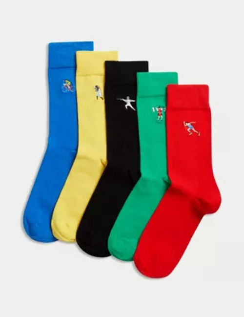 M&S Mens 5pk Cool & Fresh™ Sports Cotton Rich Socks - 6-8.5 - Multi, Multi, £14.00