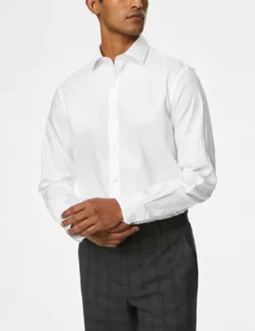 M&S Men's Regular Fit Ultimate Non Iron Cotton Shirt - XXL - White, White,Blue,Pink