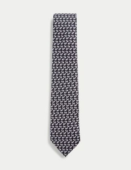 M&S Men's Dog Print Pure Silk Tie - Navy, Navy,Pale Pink