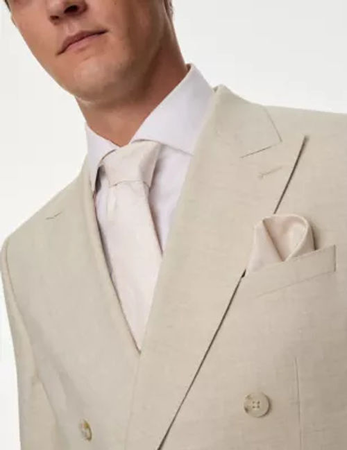 M&S Men's Tailored Fit Linen Rich Double Breasted Suit Jacket - 36SHT - Neutral, Neutral,Light Blue