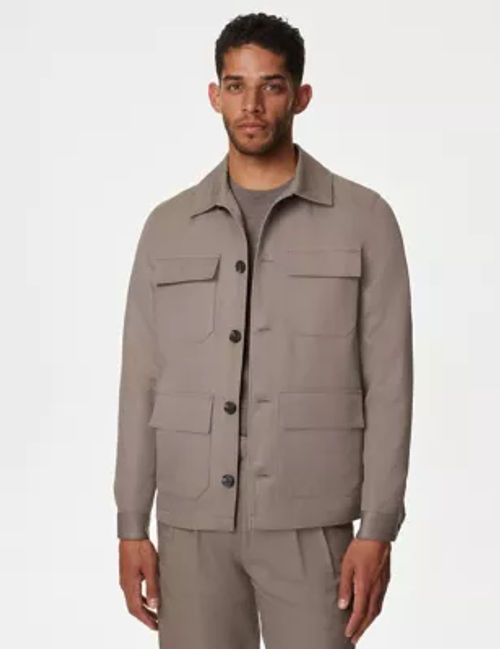 Autograph Mens Linen Blend Safari Jacket - M - Taupe, Taupe,Khaki