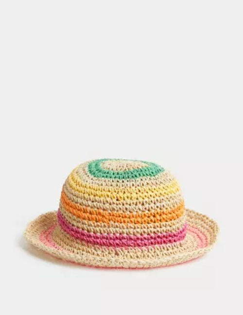 M&S Girls Striped Straw Sun...