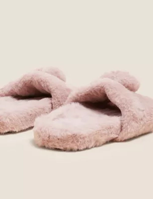 Girls Heart Faux Fur Slippers