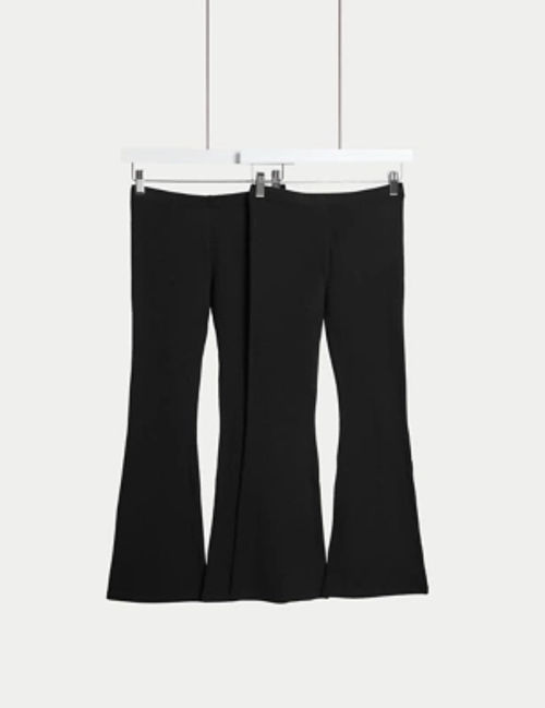 M&S Girls 2pk Cotton Rich Flared Leggings (6-16 Yrs) - 6-7 Y - Black, Black, £18.00